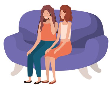 Genç kadın kanepe avatar karakter üzerinde oturan