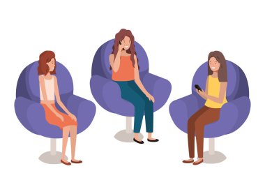 Genç kadın kanepe avatar karakter üzerinde oturan