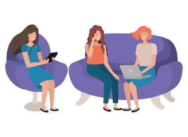 Genç kadın kanepe avatar karakter üzerinde oturan