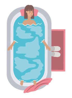 Genç kadın küvet avatar karakter vektör çizim tasarım