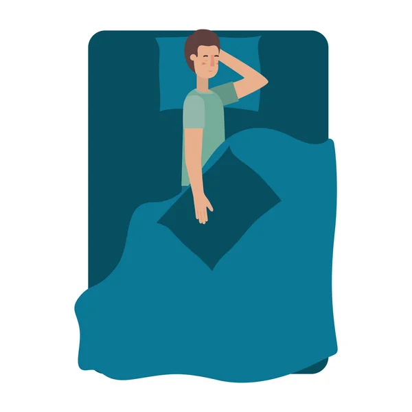 Jeune homme au lit avatar personnage — Image vectorielle