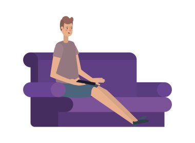 Genç adam kanepe avatar karakteri oturmuş