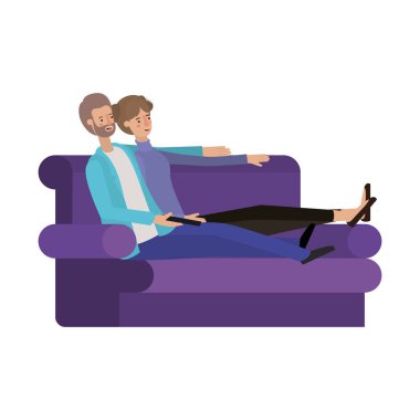Genç bir çift kanepe avatarlar karakter oturmuş.