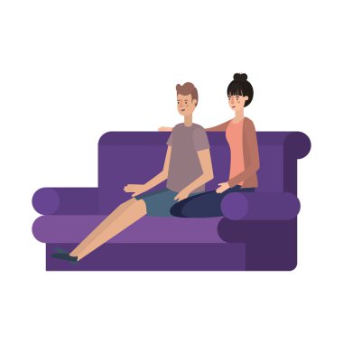 Genç bir çift kanepe avatarlar karakter oturmuş.