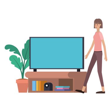 Genç kadın ve tv avatar karakter