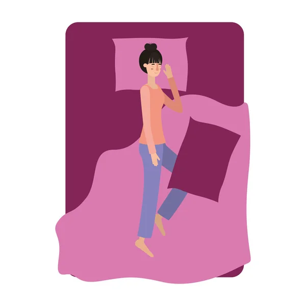 Młoda kobieta w łóżku avatar znaków — Wektor stockowy