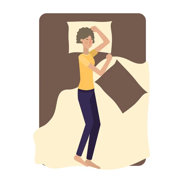 Jeune femme au lit avatar personnage — Image vectorielle