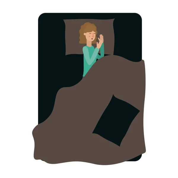 Jovem mulher na cama avatar personagem —  Vetores de Stock