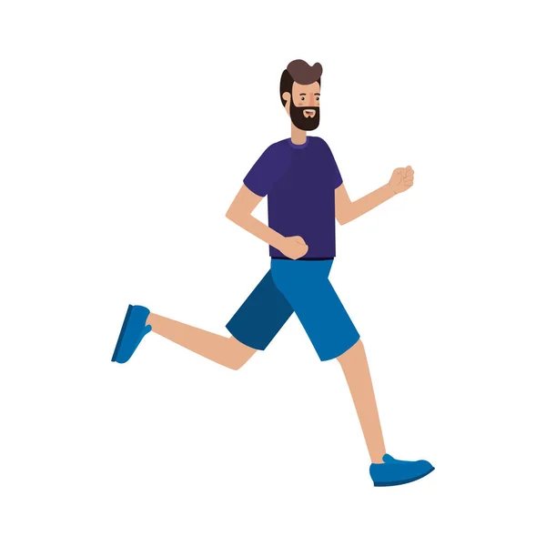 Joven con barba corriendo carácter avatar — Archivo Imágenes Vectoriales