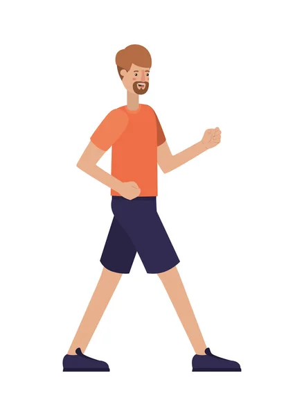 Joven con barba corriendo carácter avatar — Archivo Imágenes Vectoriales