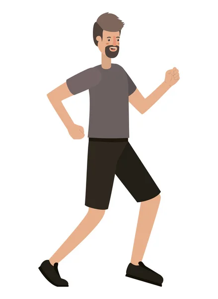 Joven con barba corriendo carácter avatar — Archivo Imágenes Vectoriales