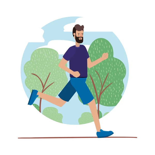 Νεαρός άνδρας με γενειάδα που τρέχει στο πάρκο — Διανυσματικό Αρχείο