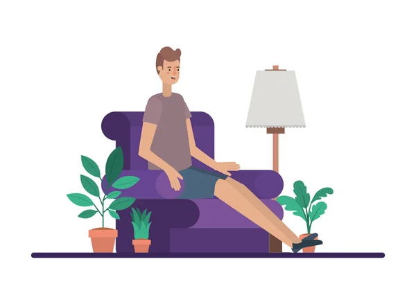 Giovane seduto nel personaggio avatar divano — Vettoriale Stock