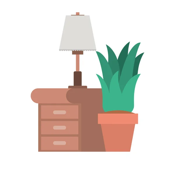 Plante d'intérieur avec tiroir et lampe — Image vectorielle