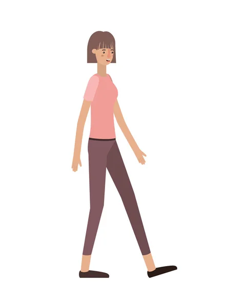 Beautiful and young woman walking character — Stock Vector