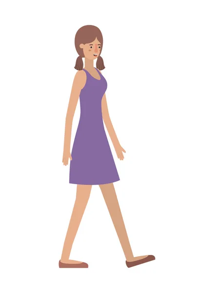 Belle et jeune femme personnage de marche — Image vectorielle