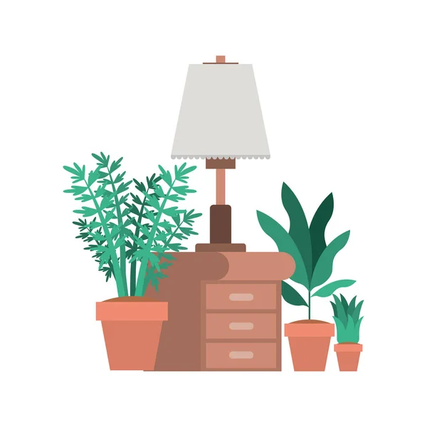 Plantas de sala com gaveta e lâmpada — Vetor de Stock