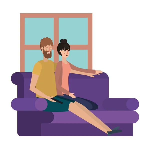 Junges paar im wohnzimmer avatar figur — Stockvektor