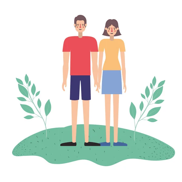 Young couple in the landscape avatar character — Stock Vector