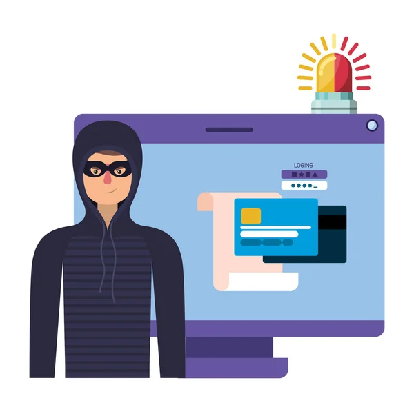 Hacker steelt informatie avatar karakter — Stockvector