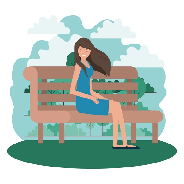 Γυναίκα κάθεται στην καρέκλα του πάρκου με τοπίο avatar χαρακτήρων — Διανυσματικό Αρχείο