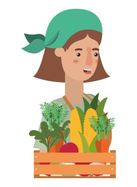 etiket avatar karakter ile ahşap sepet kadınla