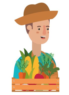 adam etiketi avatar karakter ile ahşap sepeti ile