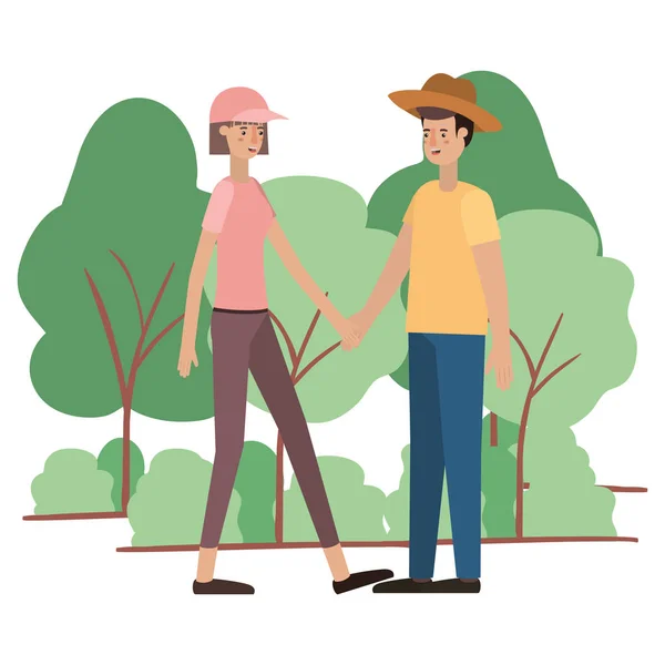 Giovane coppia nel paesaggio avatar personaggio — Vettoriale Stock