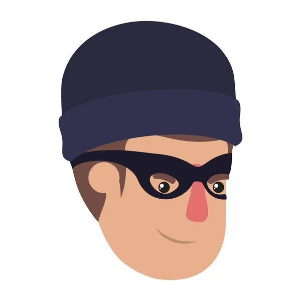 Tête d'homme avec masque de voleur avatar personnage — Image vectorielle