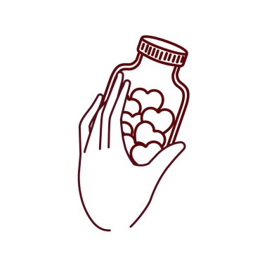 kavanoz ve kalpleri izole simgesiyle el