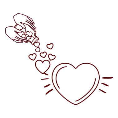 kavanoz ve kalpleri izole simgesiyle el