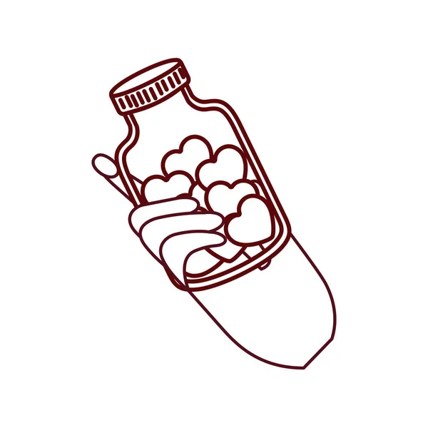 Mão com frasco e corações ícone isolado —  Vetores de Stock