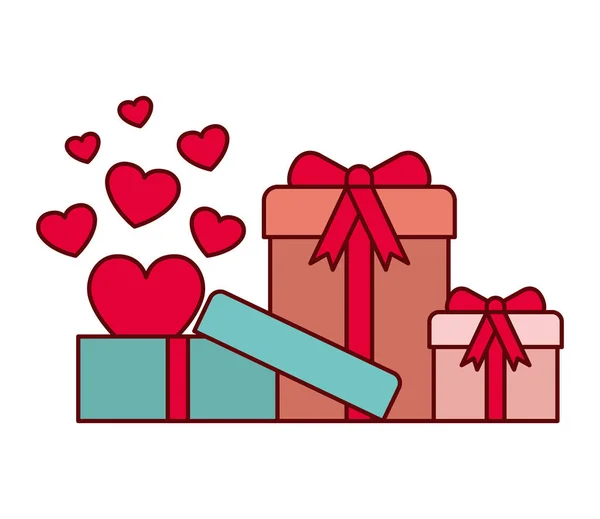 Cajas de regalo con corazones icono aislado — Archivo Imágenes Vectoriales