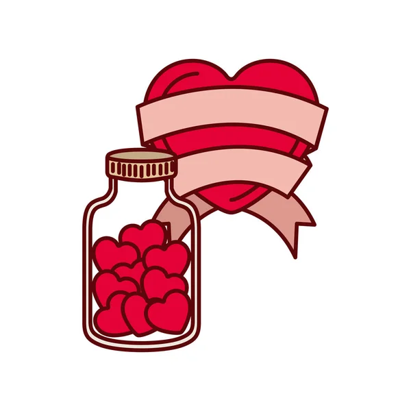 Jar with hearts isolated icon — Stock Vector