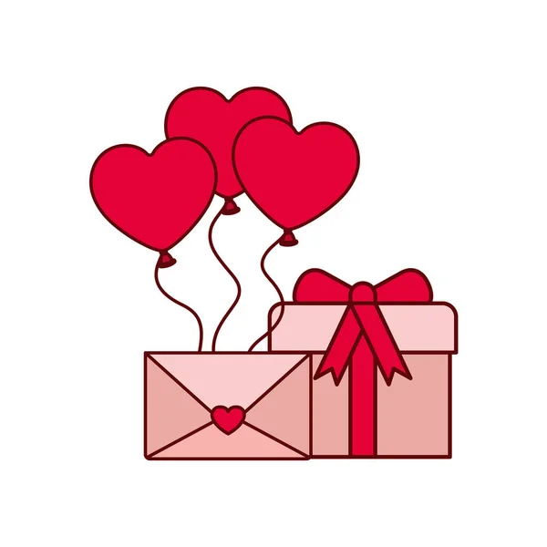 Balões de coração com caixa de presente ícone isolado —  Vetores de Stock