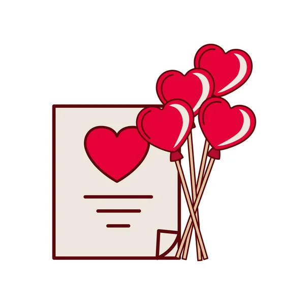 Lista de presentes com balões de coração ícone isolado —  Vetores de Stock