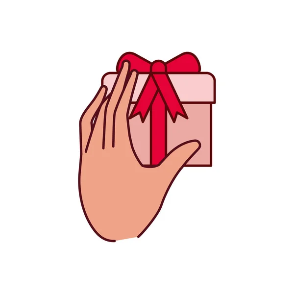 Mano con caja de regalo icono aislado — Vector de stock