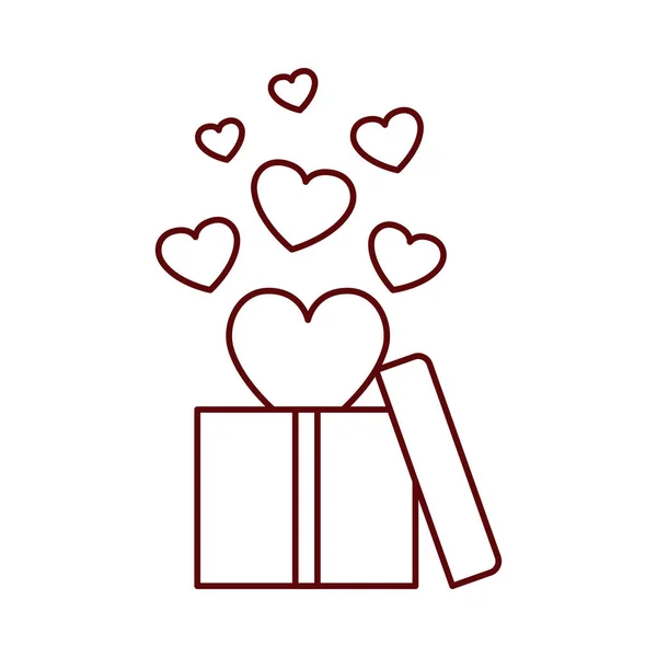 Boîte cadeau avec des cœurs icône isolée — Image vectorielle