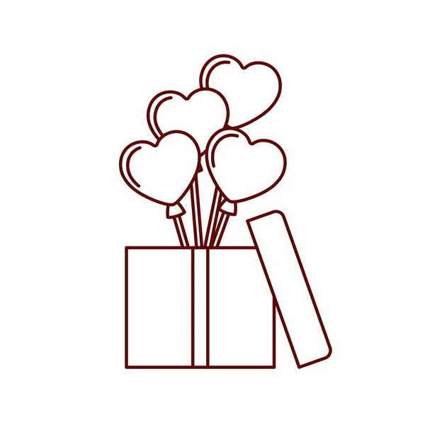 Hjärtan ballonger med present box isolerade ikon — Stock vektor