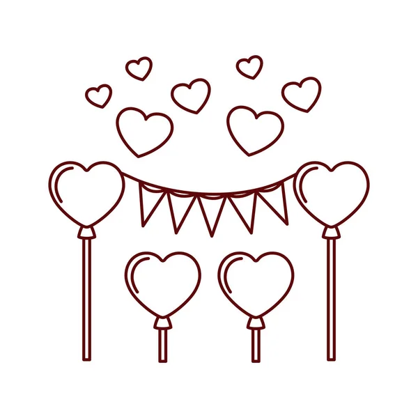 Guirlande de fête avec des cœurs ballons icône isolée — Image vectorielle