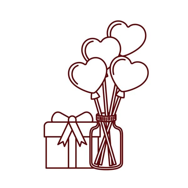 罐子与心脏气球和礼品盒图标 — 图库矢量图片
