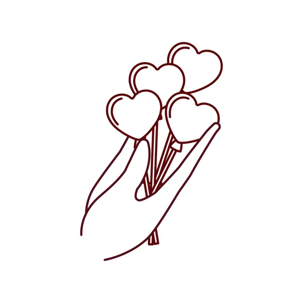 Hand holding hart ballonnen geïsoleerde pictogram — Stockvector