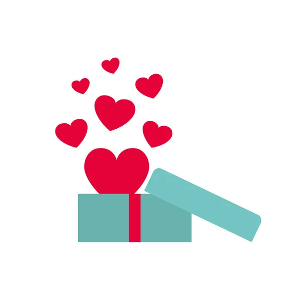 Caja de regalo con corazones icono aislado — Vector de stock