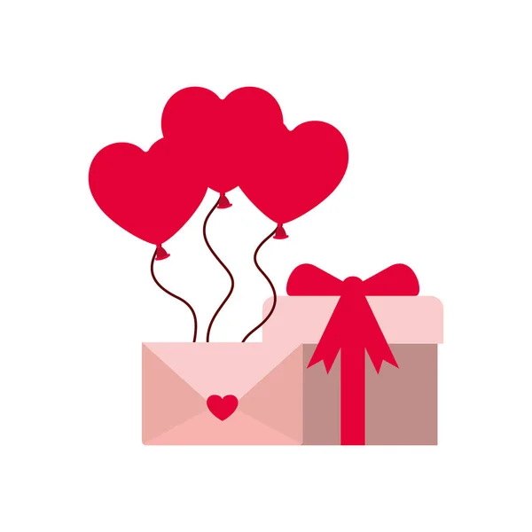 Globos corazón con caja de regalo icono aislado — Archivo Imágenes Vectoriales