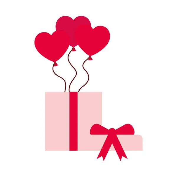 Globos corazones con caja de regalo icono aislado — Vector de stock