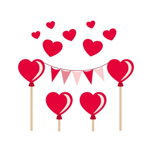 Guirlanda festa com corações balões ícone isolado —  Vetores de Stock