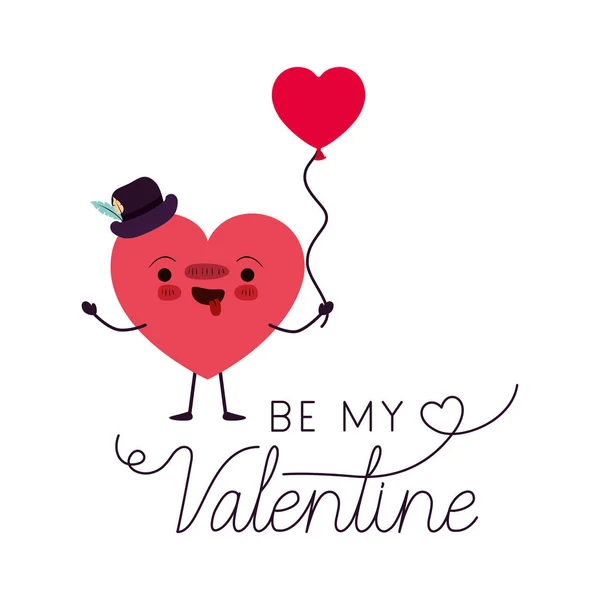 Bądź moją Walentynką serce miłości kawaii znak — Wektor stockowy