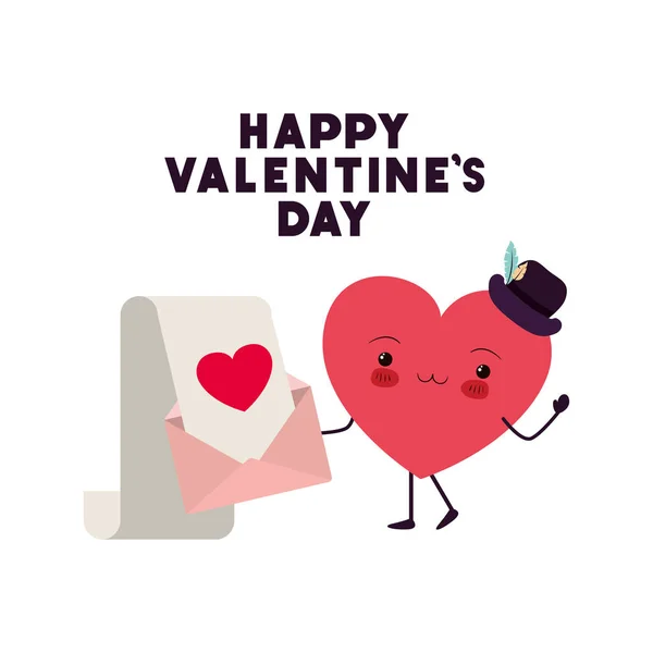 Saint Valentin heureux avec coeur amour kawaii — Image vectorielle