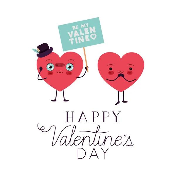 Happy valentines day with heart love kawaii character — Stock Vector