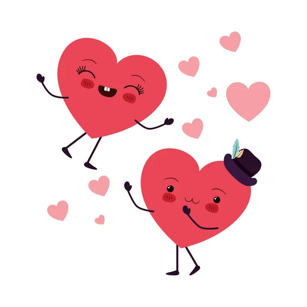 Καρδιές αγάπη kawaii χαρακτήρα — Διανυσματικό Αρχείο